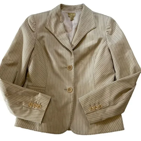 Caslon Tan Pinstripe Blazer Jacket Size 2 Tailored Career Neutral Work Jacket - Picture 7 of 11